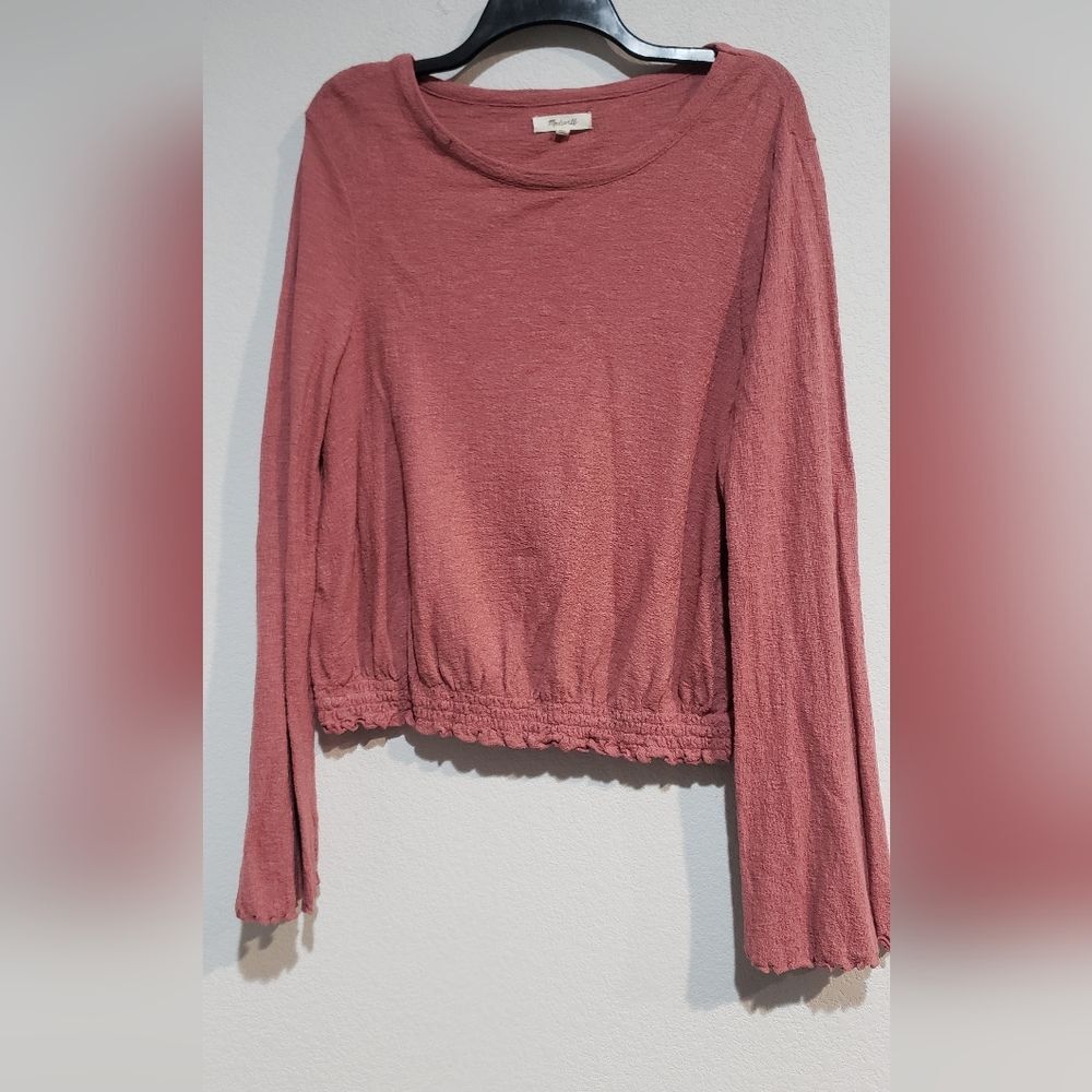 Madewell Textured Smocked Bell Sleeve Top Size L